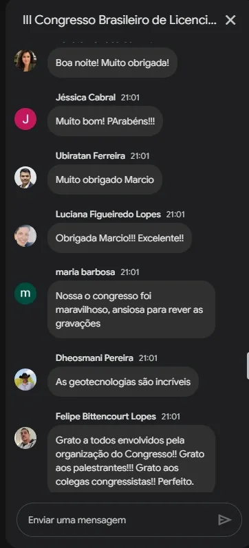 Feedback de congressistas ao vivo