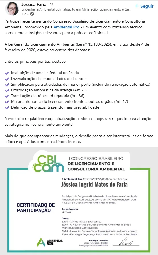 Feedback do Congresso Ambiental Pro - Jéssica Faria