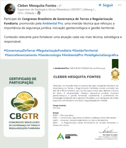 Feedback do Congresso Ambiental Pro - Cleber Mesquita