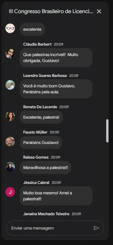 Comentários da transmissão ao vivo